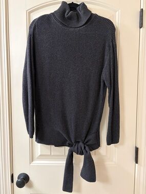Ann Taylor Factory Charcoal Ribbed Turtleneck Tie Sweater, Size XS